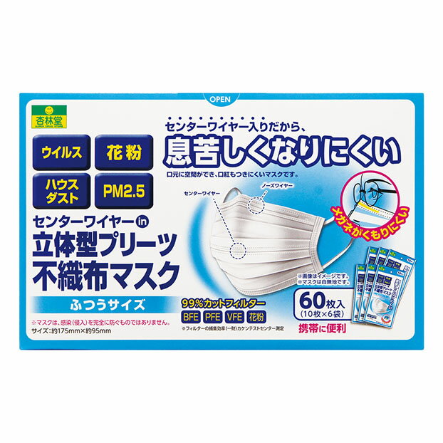 センターワイヤーin立体型プリーツ不織布マスク ふつうサイズ