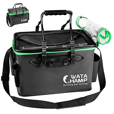 ワタチャンプ(WATACHAMP) 2重フタ設計 生かしバッカン 釣りバッカン 折りたたみバケツ メッシュカバー ホルダー付き EVA 40cm 防災備蓄品 透明な上蓋 ソフトな持ち手 持ち運び便利 多機能