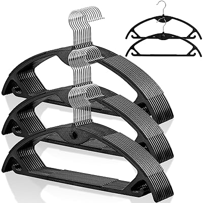 ハンガー かたくずれ防止 30本組 跡がつかないハンガー ハンガー すべらない 洗濯ハンガー はんがー 360度回転フック 連結フック付 ジャケットハンガー 超薄型 乾湿両用 ブラック
