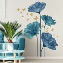 ウォールステッカー 青 花 絵画風 植物 夏 花 蝶 鳥 diy ウォールステッカー 壁紙シール はがせる おしゃれ 北欧 モダンアート ポスター ウォールペー...