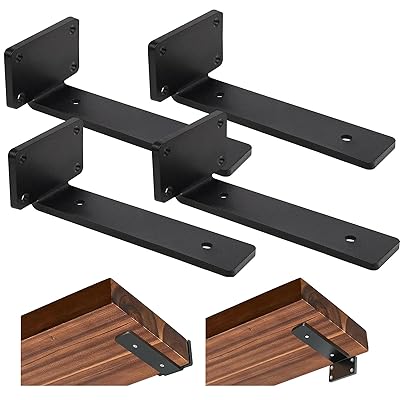 隠し棚受け 高耐荷重 25cm 4個セット 棚受け アイアン目立たない 最大荷重90KG 頑丈 ブラケット L字金具 棚受け金具 棚の補強 棚支え(黒)