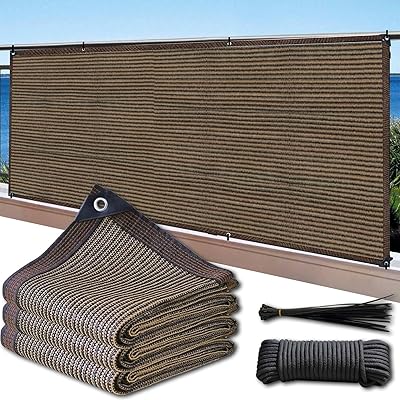 ベランダ目隠し シェード 通気性 高密度ポリエチレン モカ色 ベランダ 日よけ UVカット 遮光ネット フェンス 家 庭 バルコニー プライバシー 保護 マンション バルコニー 日差し対策 簡単設置 結束バンドと黒いロープ 約50 cm間隔のボタン穴
