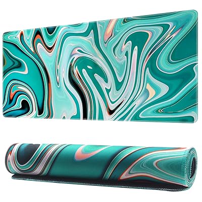 マウスパッド 超大型 防水 ゲーミング マウスパッド 90*40cm キーボードパッド 滑り止めゴム底 滑り止め マウス対応 耐洗い表面 快適操作性 不整なパターン 緑 大理石紋