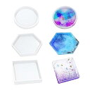 3個セット コースター シリコンモールド 丸 六角形 正方形 エポキシ樹脂 UVレジン 粘土 ソフトモールド DIY 手作り 置き皿 皿 型 抜き型 取り出し簡...