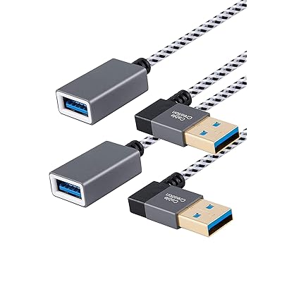 USB 3.0延長ケーブル, 【2本セット】 直角USB 3.0 A(オス) - (メス)延長ケーブル USB 3.0延長コード 90度 Oculus VR対応、プレイステーション、Xbox、キーボード、プリンタ、スキャナーなど対応 スペースグレー
