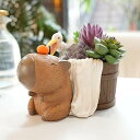 カピバラ 小型植木鉢 – 排水穴付き, レジン製 かわいい動物プランター, 遊び心ある小鳥付き, 多肉植物鉢, オフィスデスクやインテリアに最適