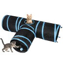 猫 トンネル キャットトンネル 折りたたみ 猫のトンネル 直径25cm 3つのトンネル 猫遊び 超軽量 小動物トンネル 猫おもちゃ ストレス解消 運動不足対策 ボール付き 水洗い可能 ブラック(4)