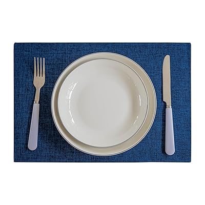 ランチョンマット 布製 綿麻 マット 二層生地縫製 無地 和風 柔軟性 厚手 断熱 滑り止め お手入れ簡単 丸洗い キッチン 飾り 家庭用 レストラン用 部屋 食堂 ホテル 幼稚園 家庭食事マット シンプル Indigo