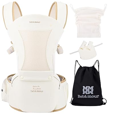 【ベビーアムール】 抱っこひも ヒップシート 軽量 通気メッシュ ベビーキャリア 前向き抱っこ おんぶ 6way ウェストキャリー 快適（カーキ）