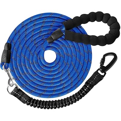犬 ロングリード 犬用リード 20m - 長い丸ロープ 小型犬 中型犬 大型犬 反射 軽量 丈夫 持ちやすい スポンジハンドル 伸縮リーシュ付き 犬用散歩ひも 訓練用 負担減軽 衝撃吸収 ダークブルー