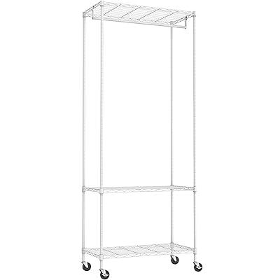 ハンガーラック キャスター付き 3段 ハンガーパイプ1本 洋服ラックポール 収納 棚 服掛け 防錆 頑丈 幅75×奥行40×高さ189.3cm ポール径19.1mm パイプハンガー コート掛け おしゃれ アジャスター付属 侧面2個コート掛けフック付き