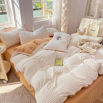 布団カバー 寝具カバー 夏用 4点セット 190×210cm ダブル シアサッカー生地 掛け布団カバー ボックスシ..