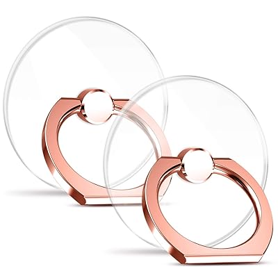 【2個入り】 透明 薄型 スマホ リング ホールドリング スタンド機能 360回転 落下防止 バンカーリング iPhone/Android各機種対応 (圆透明-玫瑰金)