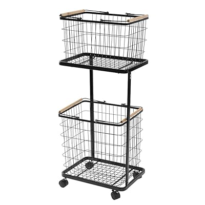 ランドリーワゴン ランドリーバスケット 2段 収納 ランドリーラック スクエアタイプ キャスター付き 木..