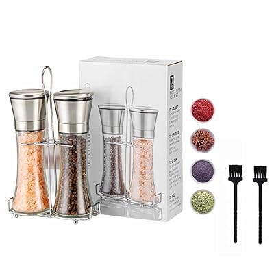 ペッパーミル 手動 スパイスミル 2個セット 胡椒 岩塩 ミル 粗い細かい 調節 200ML 操作簡単 (生 胡椒 花椒 山椒 岩塩 花山椒 結晶塩)付き2本 ...