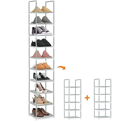 シューズラック 10段 靴収納 靴棚 10足 下駄箱 省スペース シューズボックス スリム 玄関に靴を効率収納 靴入れ 組み立て式 幅約30×奥行30×高さ176cm(グレー)