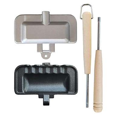 ホットサンドメーカー 直火 耳圧着式 1枚用 取っ手が取れる 上下分離型 1枚食べパン専用 一人用 ミニフライパン 軽量型 フッ素樹脂加工 木製ハンドル お手入れ簡単 丸洗い 焦げ付きにくい ソロキャンプ アウトドア コンパクト (グレー)