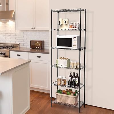 メタルラック 6段 ブラック スチールラック スチールシェルフ ワイヤーラック 置物架 大容量 防錆 傷つ..