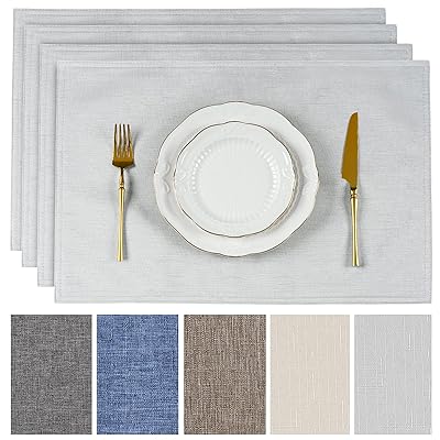 ランチョンマット 撥水 綿痲類 30x45cm 二層生地 両面使える 無地 和風 断熱 滑り止め おしゃれ 布製 給食 食事マット お手入れ簡単 家庭用 キッチン レストラン 4枚セット グレー