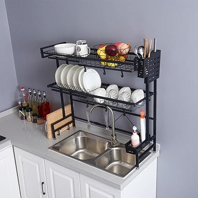 水切りラック 食器 水切り シンク上 洗い物ラック 大容量 2段式 錆びない 横置き 高い安定性 自動排水 ..