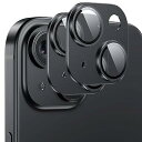 2枚セットiPhone 15/15 Plus用 カメラ保護フィルム 【アルミ合金+9H強化ガラス】レンズ全面保護 耐衝撃/擦り傷防止/露出オーバー防止 高透過率 曇りなし 強粘着設計 黒縁デザイン ブラック