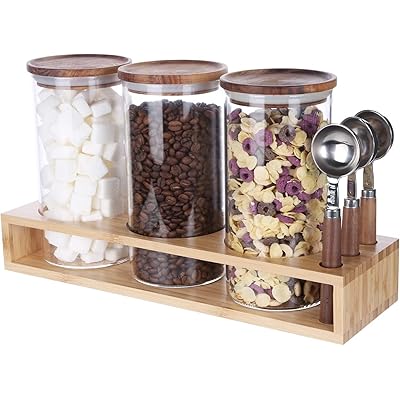 コーヒー豆 保存容器 密閉 キャニスター コーヒー 珈琲豆 ナッツ 塩 シャグを保管 ガラス コーヒーキャニスター 計量スプーン付き 1150ML 3個セット