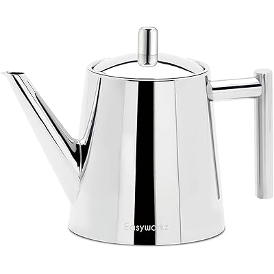 ステンレス製 二重壁 1000ml ティーポット 茶こし付き 紅茶 急須「クローム」