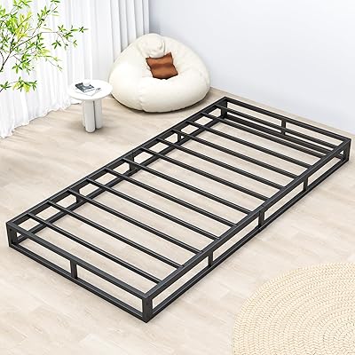 ベッドフレーム ロータイプ メタル 一人暮らし 静音性 狭い空間向け ベッド下収納 ギシギシしない 組立簡単 工具付き 耐荷重約300Kg スチール ベッドフレーム ブラック