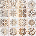 花柄 曼荼羅 製図用 テンプレート DIYスクラップ ステンシルシート絵画ホワイト 16 pcs
