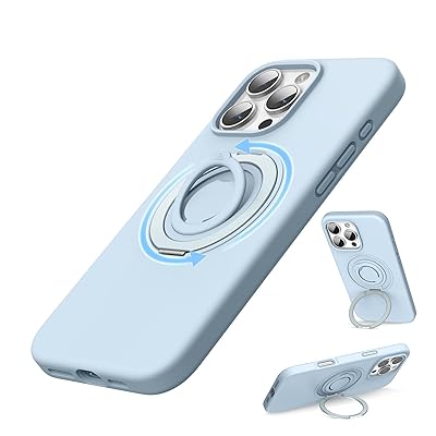 iPhone 16 pro max用スタンドケース シリコン, 6.9インチ(2024) 回転可能なシリコンリング,360°回転スタンド MagSafe対応 横縦両立 角度調整 隠し収納式 iPhone16 pro max用ソフトカバー(クラウドブル