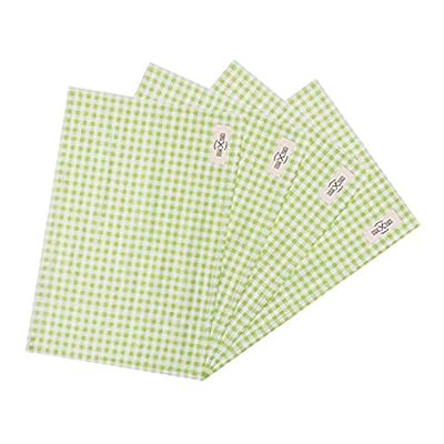 ランチョンマット 綿 麻 大きい 60x40cm チェック柄 布 食卓マット 4枚セット (グリーンのチェック柄 L)