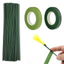 造花セット 緑 リース ワイヤー フローラテープ 100本入り フラワーワイヤー 长度为30cm 2巻入