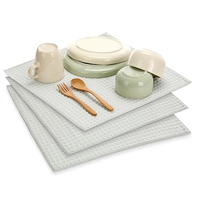 食器 水切りマット 3枚セット ふきん 食器拭きクロス 吸水 速乾マット 水切りタオル 抗菌 ワッフル生地..