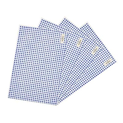ランチョンマット 綿 麻 大きい 60x40cm チェック柄 布 食卓マット 4枚セット (ブルーのチェック柄)