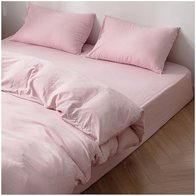 ボックスシーツ シングル ベッドカバー 【洗いざらし & 超柔らかタイプ】 抗菌防臭 吸水速乾 丸洗いOK オールシーズン シーツ マットレスカバー べっとかばー 肌に優しい ベッド/マットレス/敷き布団対応(シングル ピンク)