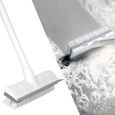 デッキブラシ 掃除用ブラシ 2in1 水切りワイパー タイルブラシ 3段ポール 長さ調節可能 47cm-127cm ベ..