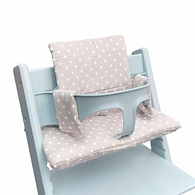 ハイチェアクッションコットンパッドを詰めたコットンファブリックカバー に適用 Stokke TrippTrapp 椅子 (灰色の星)