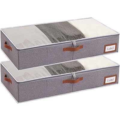 ベッド下収納 ベッド下収納ケース 布団収納袋 折りたたみ式 80x40x15cm 大容量 透明窓付き 取っ手付き 防塵 衣類収納袋 衣類、布団、毛布の収納に適しています (グレー 2個セット)