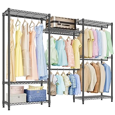 ハンガーラック 3つの組み合わせ 耐久性 頑丈 洋服ラック コートハンガー 高さ伸縮パイプ 棚付き ワイヤーハンガー 防錆 金属製自立式 クローゼットワードロー...