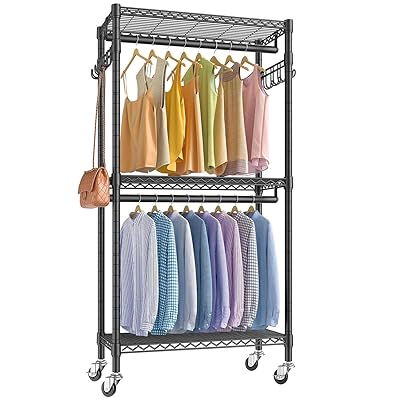 ハンガーラック 頑丈 洋服ラック 大容量 キャスター付き 棚付き 耐荷重200kg クローゼット ワードローブ 2段 洋服掛け 防サビ加工 組み立て簡単 高さ調...