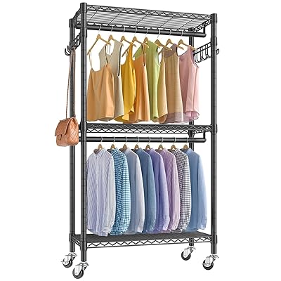 ハンガーラック 頑丈 洋服ラック 大容量 キャスター付き 棚付き 耐荷重200kg クローゼット ワードローブ 2段 洋服掛け 防サビ加工 組み立て簡単 高さ調...
