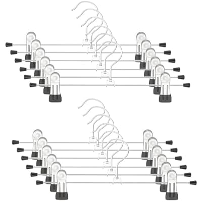 ズボンハンガー スカートハンガー クリップ 洗濯 ハンガー 保護ラバーで傷つかず 360度回転 サイズ調整可 12本セット 幅30cm