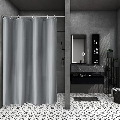 シャワーカーテン 90x150cm 目隠し 遮像 防カビ 防水 風呂カーテン お風呂用カーテン 軽量 速乾ング付き 無地 グレー
