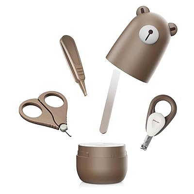 4 in 1 ベビーつめきりセット ベビー つめきり ベビー用はさみ ピンセット つめやすり (bear bronze)