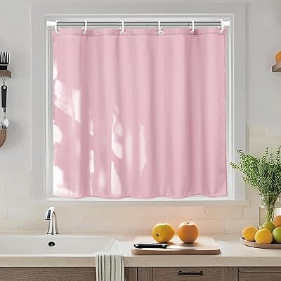 シャワーカーテン 小窓 目隠し 防水 短め 防カビ ユニットバス 浴室窓 お風呂窓 80cm丈 カフェカーテン 140cm幅 間仕切り リング付き 洗濯可 取付簡単 ピンク