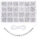アルファベットビーズ 約 1200ピース A-Z 文字 ビーズ 7x4mm 伸縮性のある糸1ロール付き アクリル文字ビーズキット 手作りアクセサリー DIY ブ...