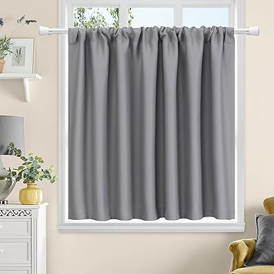 遮光 カフェカーテン 小窓用 遮熱 断熱 1級遮光 60cm丈 高密度布製 目隠し 無地 UVカット 防寒 保温 省エネ 洗える 間仕切り 厚手 キッチン 浴室 トレイ 子供部屋 廊下 グレー 1枚入