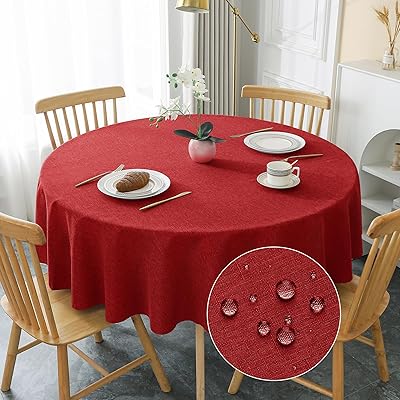テーブルクロス 丸 撥水 汚れ防止 円型 おしゃれ シンプル テーブルカバー リネン類 耐熱 速乾 丸洗い お手入れ簡単 業務用・家庭用 レッド 直径180cm
