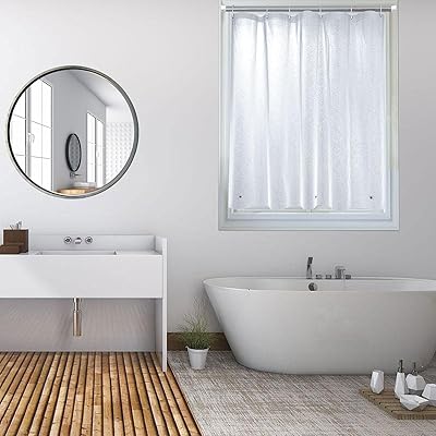 シャワーカーテン小窓 カフェカーテン 幅80 cm ×丈 100cm 間仕切りEVA素材 防水防カビ お手入れ簡単 3Dシルク柄 半透明 目隠し用 バス用品 バスルーム 取付簡単 カーテンリング付属