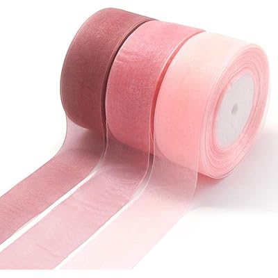 オーガンジー リボン 手芸 服飾 ラッピング ちょう結び リボン ピンク 幅4cm×45M巻 3巻セット